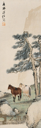 溥佐 双骏 立轴 97×32cm