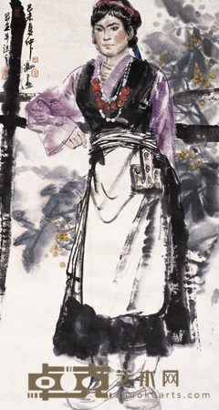 冯远 1979年作 藏族少女 镜心 90×48cm
