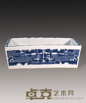 清乾隆 青花夔龙水仙盆 长24cm