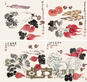 柳学健 2004年作 果蔬图 四屏 33×33cm×4