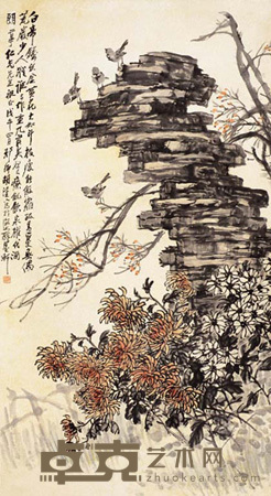 胡郯卿 花鸟 立轴 146×80cm
