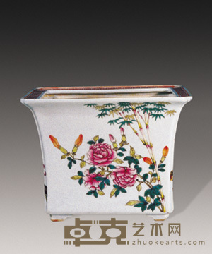 民国 粉彩花卉长方花盆 高17.5cm