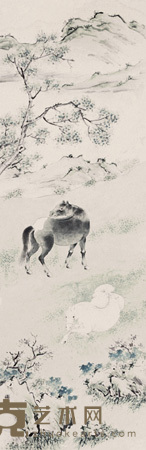 阴廷 双骏 立轴 145×48cm