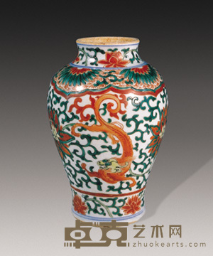 清初 五彩龙穿花小罐 高17.5cm