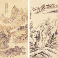 陈子清 山水（四件） 屏轴