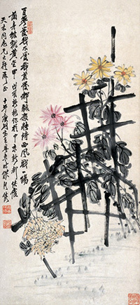 何侠 1928年作 菊花 立轴