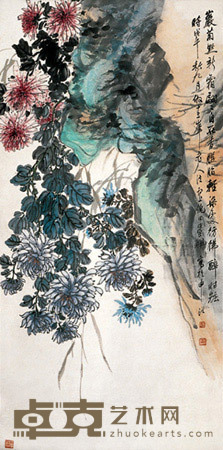 倪田 1918年作 菊石 立轴 133×66cm