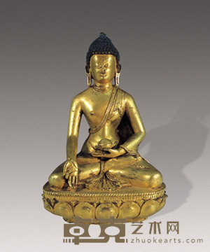 清初 铜鎏金释迦佛像 高23cm