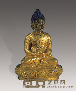 清 铜鎏金四方长寿佛 高14cm