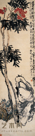 吴昌硕 1899年作 花卉 立轴 179×47cm
