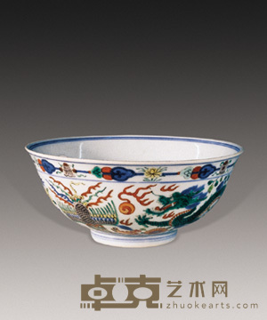 清道光 青花粉彩龙凤碗 直径15cm