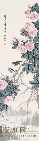 叶竹桥 花卉 立轴 129×39cm
