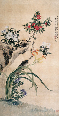 汤世澍 1900年作 花卉 立轴