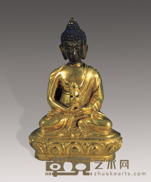 清 铜鎏金四方长寿佛 高14cm
