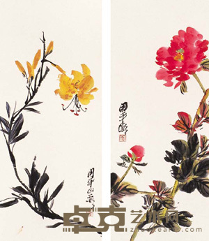 曹用平 花卉(四件) 屏轴 70×29cm×4