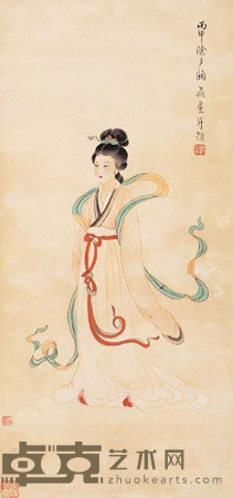 顾飞 仕女 立轴 51×24cm