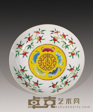 清光绪 粉彩五蝠捧寿盘 直径16.5cm