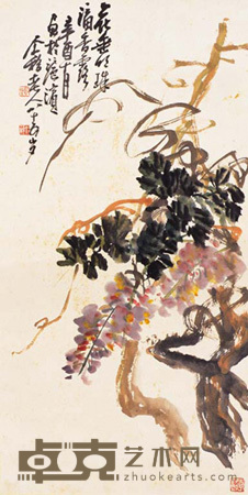 王个簃 紫藤 立轴 68×34cm