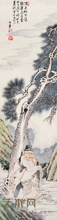 子华 听涛图 立轴 149×39cm