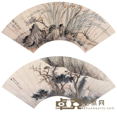 改琦 周镐 芝兰清芬(二件) 扇面