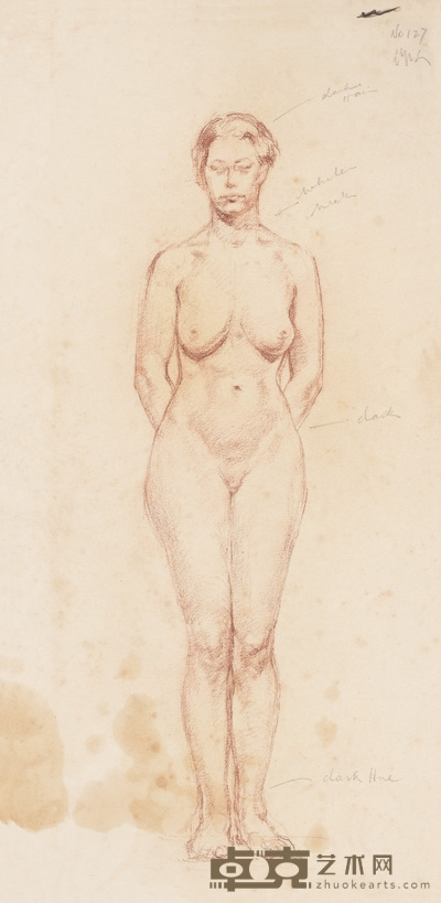 吴作人 1930年作 站姿女人体 35.5×17cm