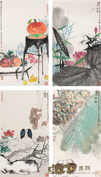 薛亮 2005年作 花鸟四季 镜心 48.5×27.5cm×4