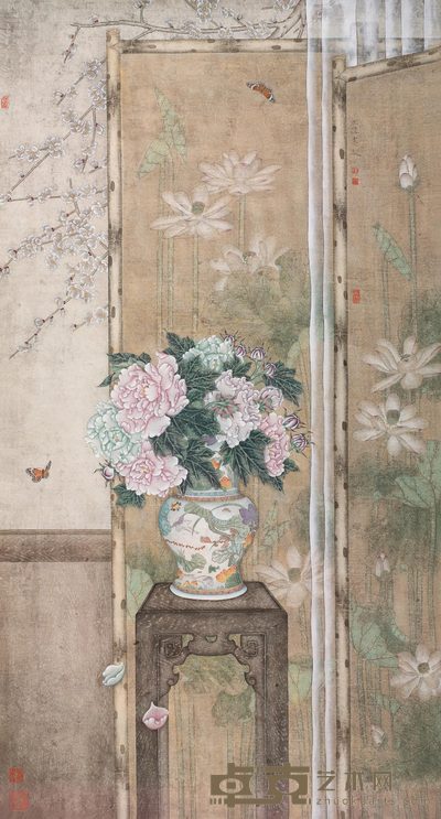 刘宏伟 博古花卉 镜心 170×92cm