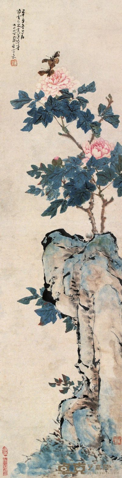 居廉 1901年作 蝶恋花 立轴 129×33.5cm