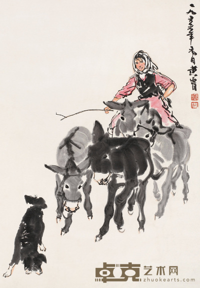 黄冑 1963年作 赶驴图 镜心 61×42.5cm