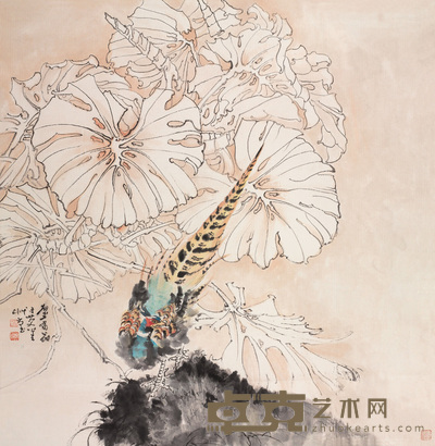 郑乃珖 锦鸡 立轴 98×96cm