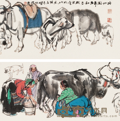 史国良 2004年作 挤奶图 镜心 31.5×137cm
