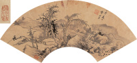 李流芳 1627年作 寒树清流图（二件） 扇面