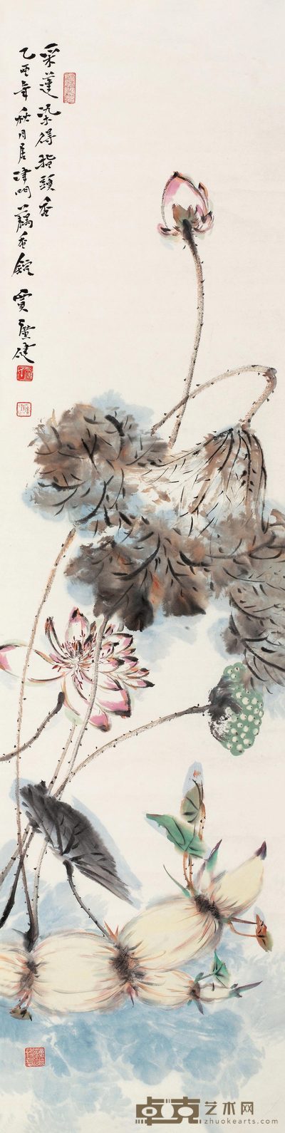贾广健 2005年作 采莲染得指头香 镜心 136×34cm