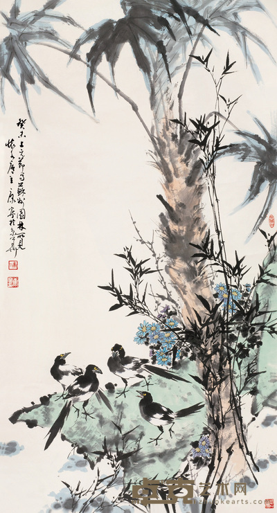 康宁 2003年作 花鸟 立轴 176×95cm
