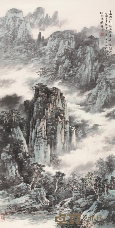 杨麟 2005年作 秀峰映朝晖 镜心 137×70cm