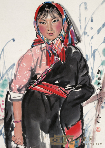 刘文西 1978年作 藏族姑娘 立轴 67×47cm