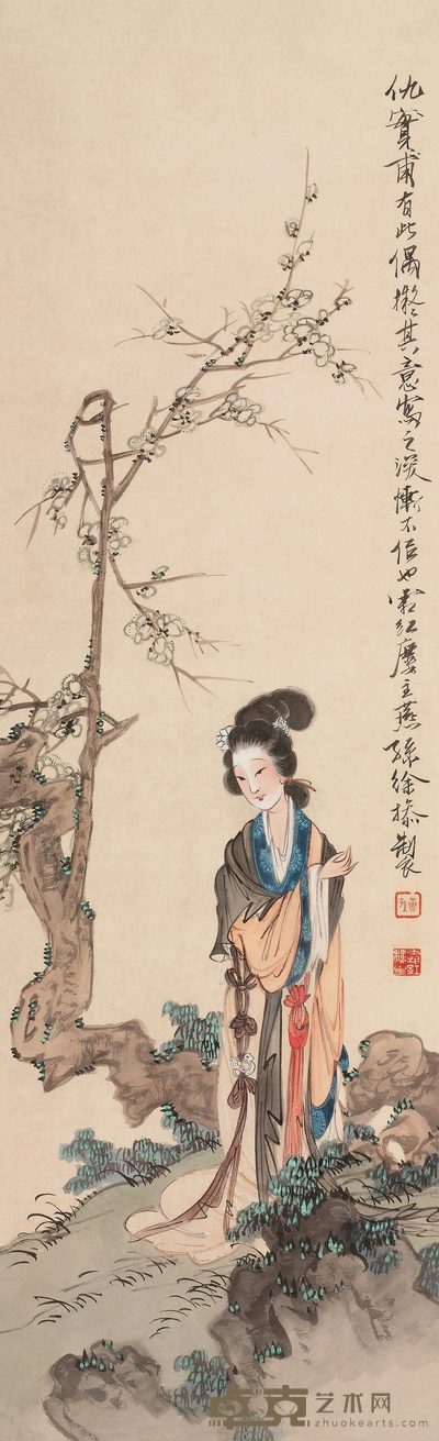 徐操 仕女图 镜心 93×29cm