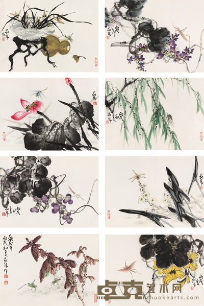 刘冠伟 2006年作 草虫 册页 32×44.5cm×8