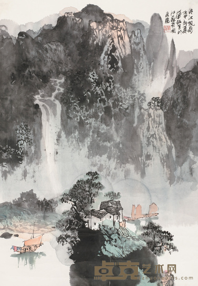 华拓 1992年作 清江帆影 镜心 68×45cm