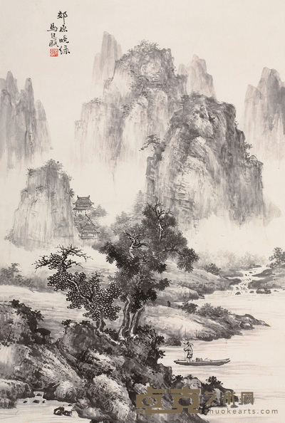 马起瓯 郊原晓绿 立轴 67×45cm