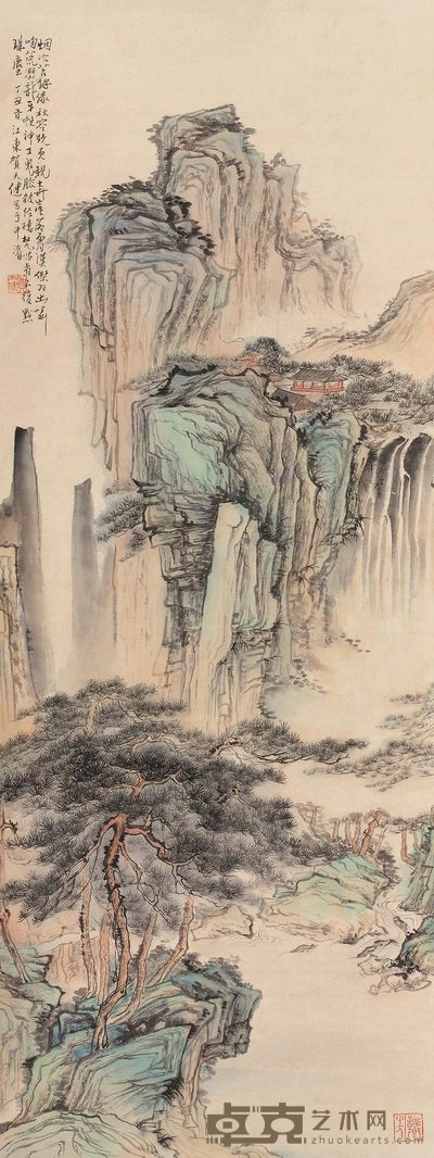 贺天健 1937年作 松山闲居图 立轴 105×39cm