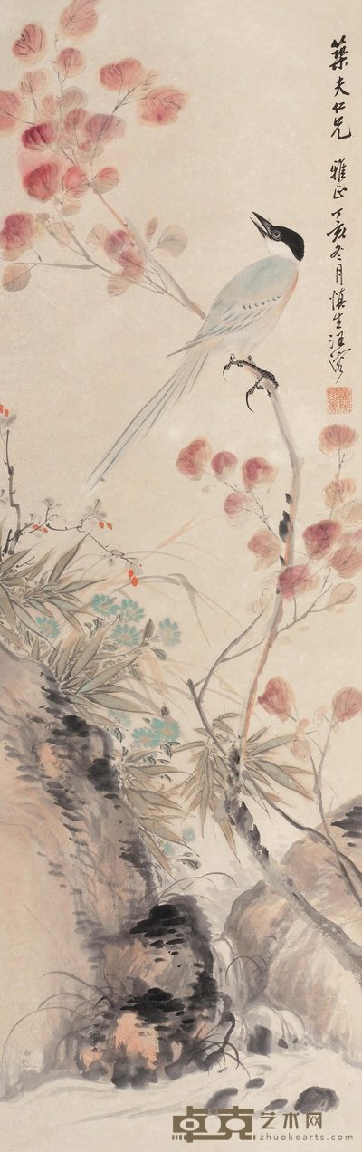 汪慎生 1947年作 花鸟 立轴 102×32cm