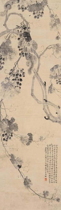 包栋 1857年作 松鼠葡萄 立轴