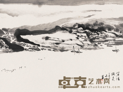 宋文治 1982年作 南江帆影 立轴 33×46cm