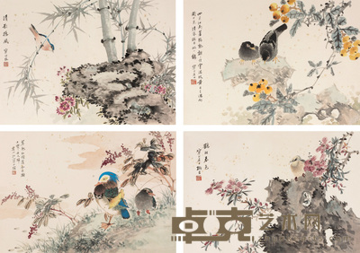 江寒汀 花鸟 四屏 44×63cm×4