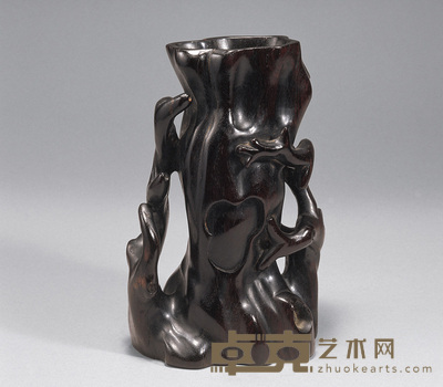 清 紫檀随形笔筒 高15cm