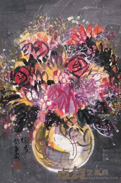 徐希 瓶花 镜心 68×45cm