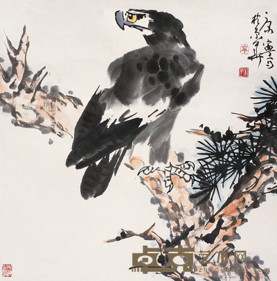 康宁 松鹰图 镜心 67×66cm