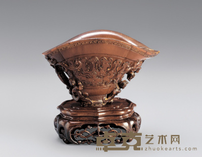 二十世纪 螭龙兽面纹犀角杯 高9.5cm
