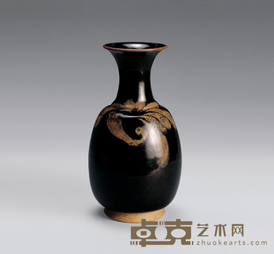 宋 吉州窑黑釉加彩瓶 高22cm